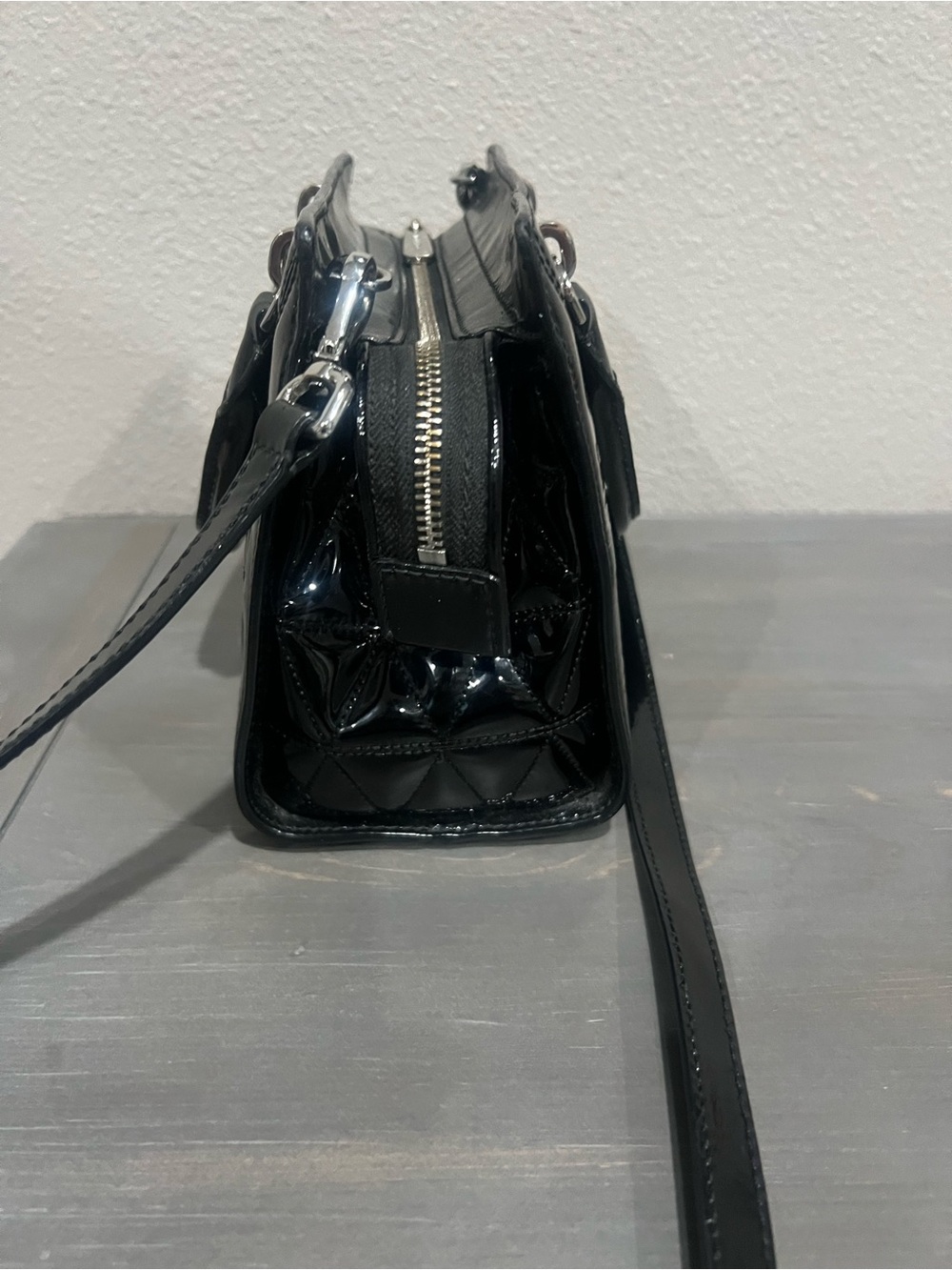Michael Kors Black Quilted Patent Satchel with Turn-Lock - Picture 5 of 9